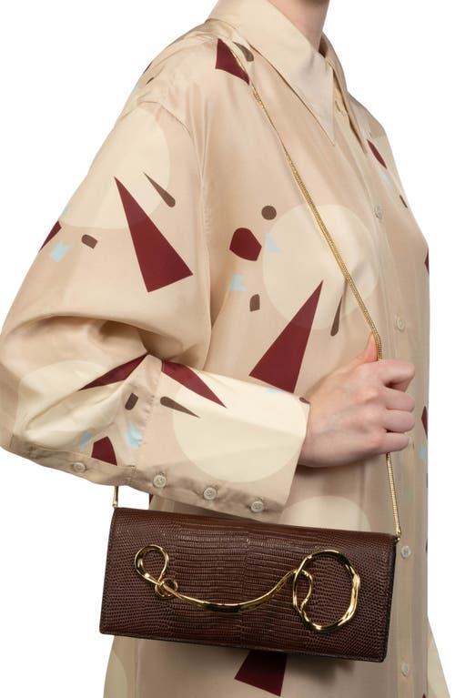 Alexis Bittar Twisted Gold Side Handle Clutch In Brown