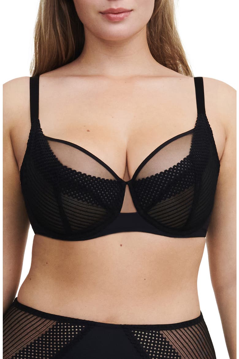 Unlined Underwire Demi Bra, Main, color, BLACK