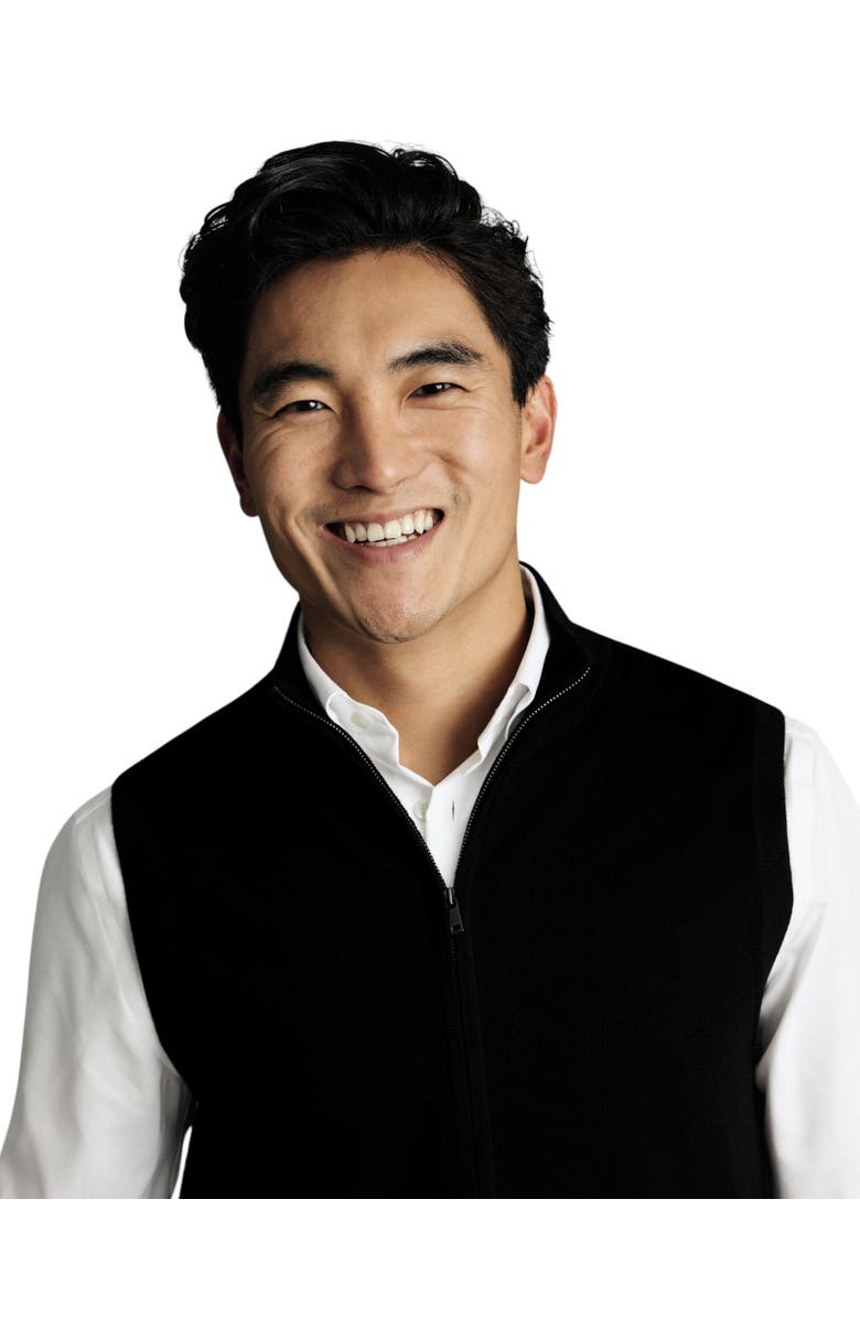 Charles Tyrwhitt Pure Merino Zip Vest, Alternate, color, Black