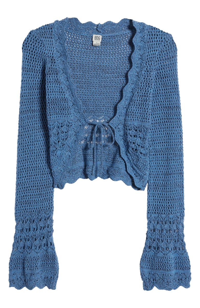 BDG Urban Outfitters Open Stitch Tie Front Crop Cardigan, Alternate, color, Acid Blue