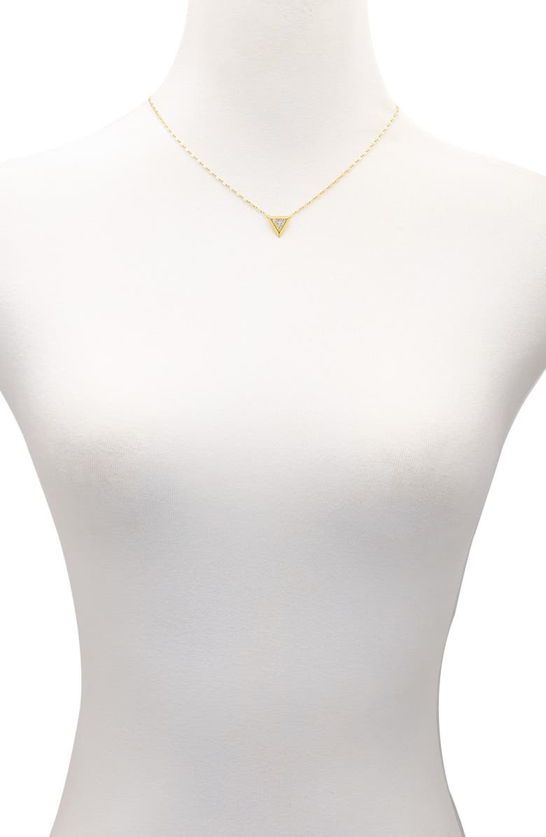 GUESS Pavé Cubic Zirconia Triangle Pendant Necklace, Alternate, color, Goldtone