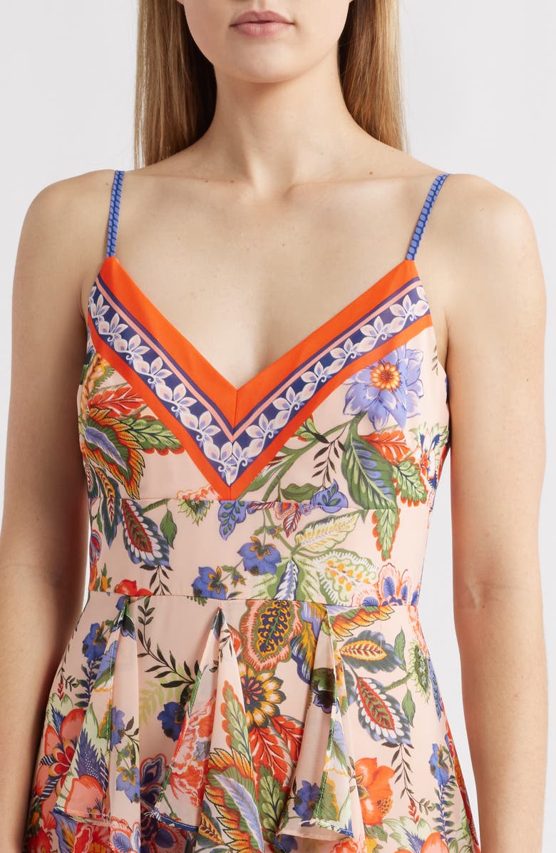 Eliza J Floral Cascade Ruffle Maxi Dress, Alternate, color, 