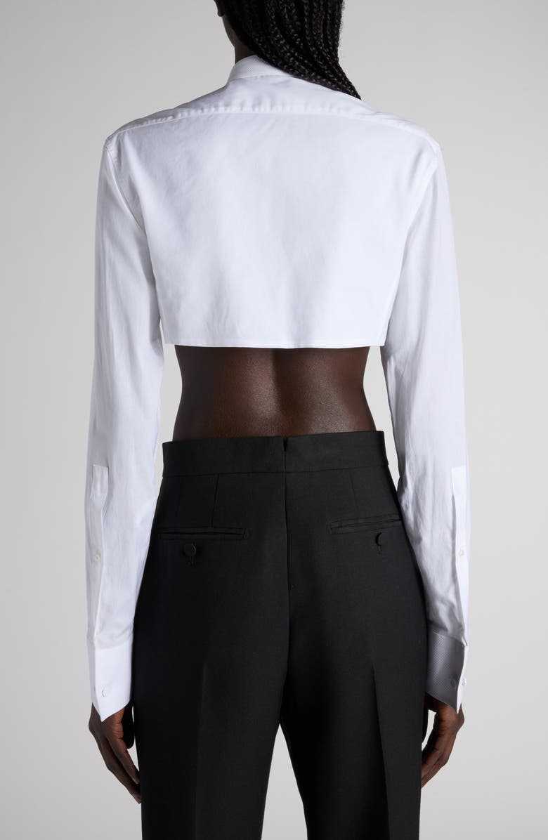 TOM FORD Bib Front Cotton Voile Crop Shirt, Alternate, color, Aw002 White