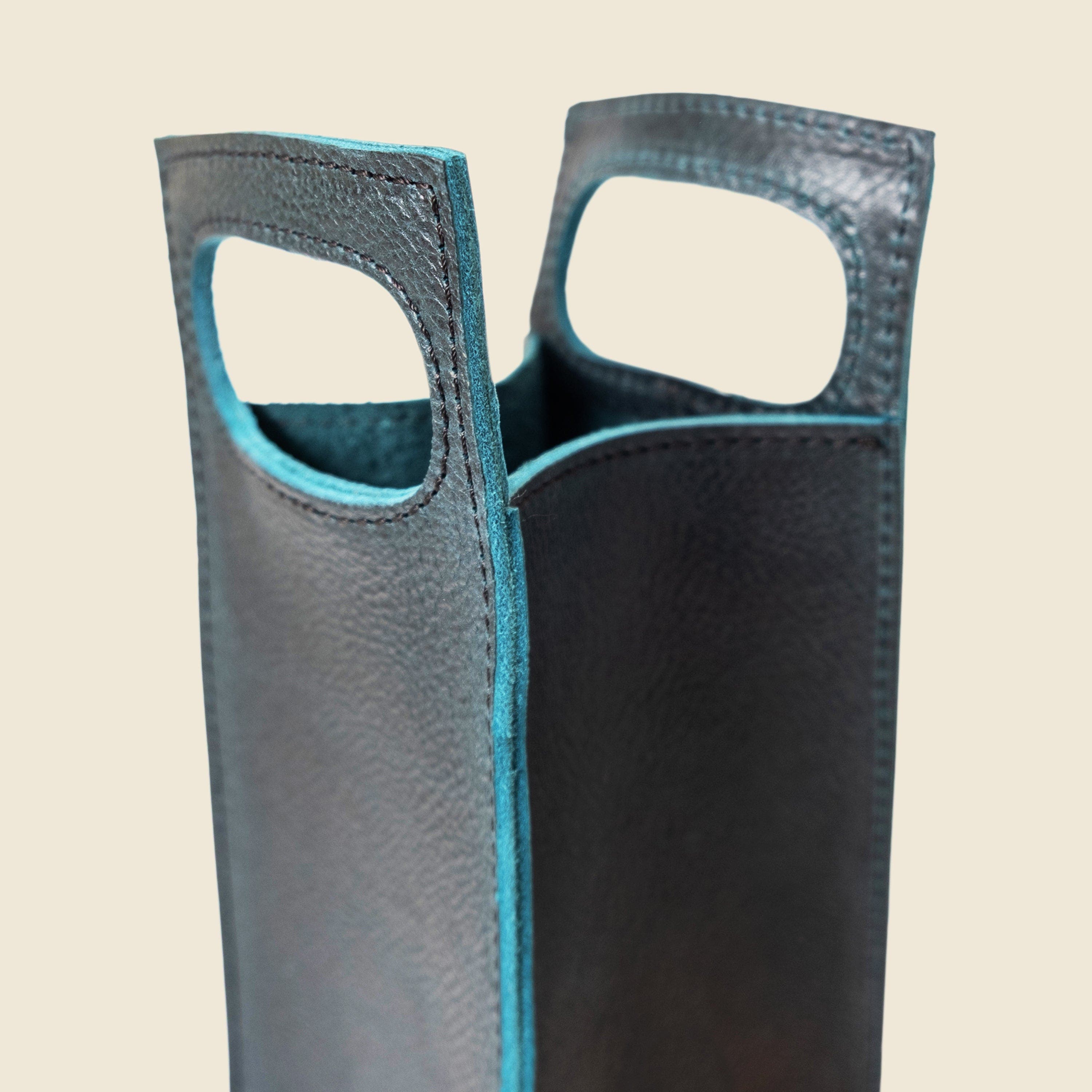 Premium Leather Bottle Tote with Handle, Alternate, color, Midnight Teal