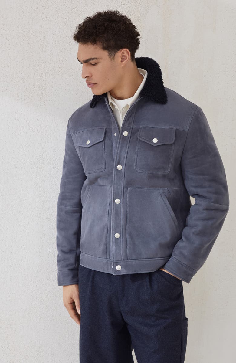 Brunello Cucinelli Curly shearling jacket, Alternate, color, Denim