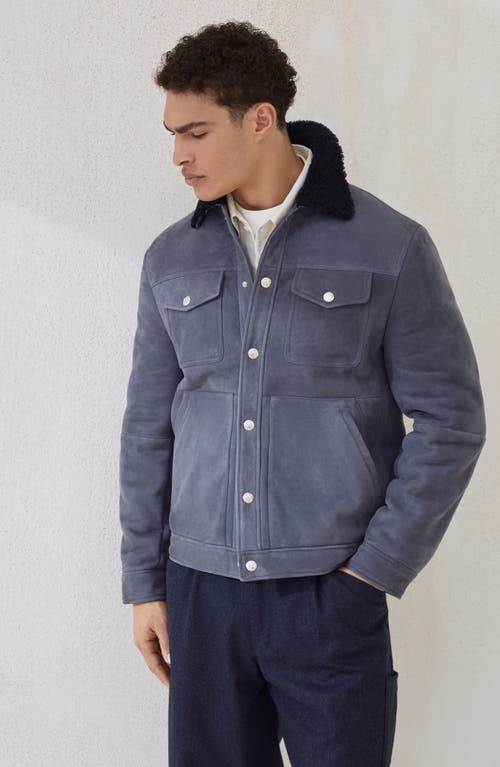 Brunello Cucinelli Shearling-collar Flap-pocket Jacket In Blue
