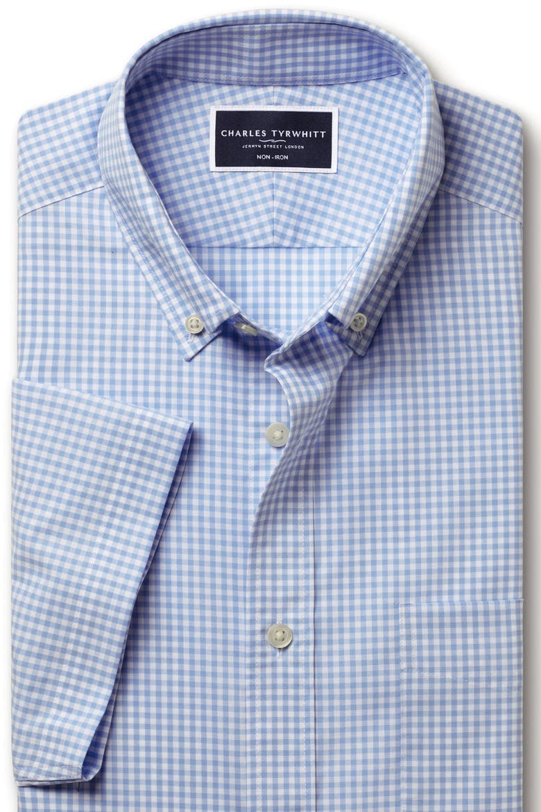 Non-Iron Stretch Check Short Sleeve Shirt, Alternate, color, Cornflower Blue