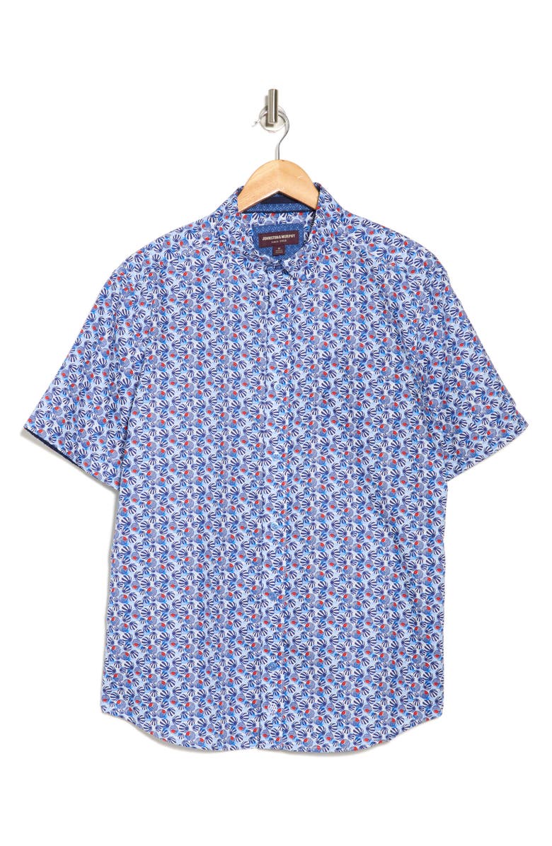 Johnston & Murphy Textured Short Sleeve Cotton Button-Down Shirt, Alternate, color,