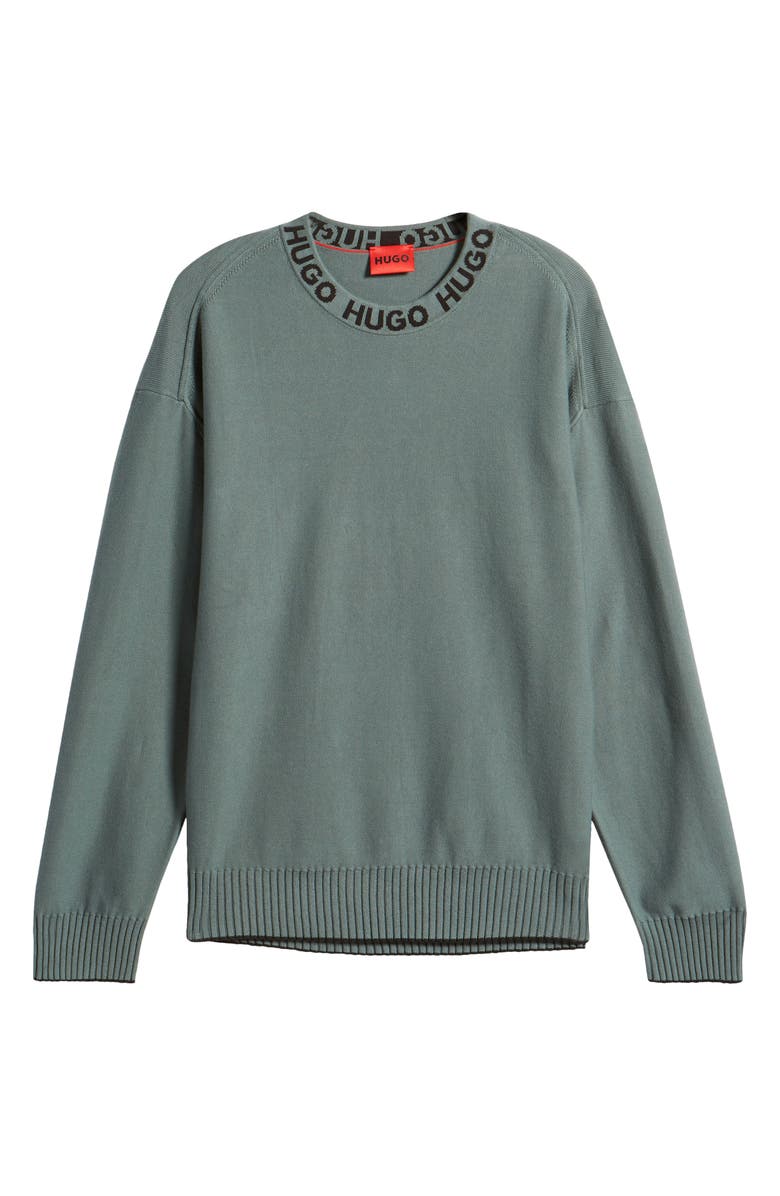 HUGO Smarlo Oversize Logo Collar Crewneck Sweater, Alternate, color, Dark Green