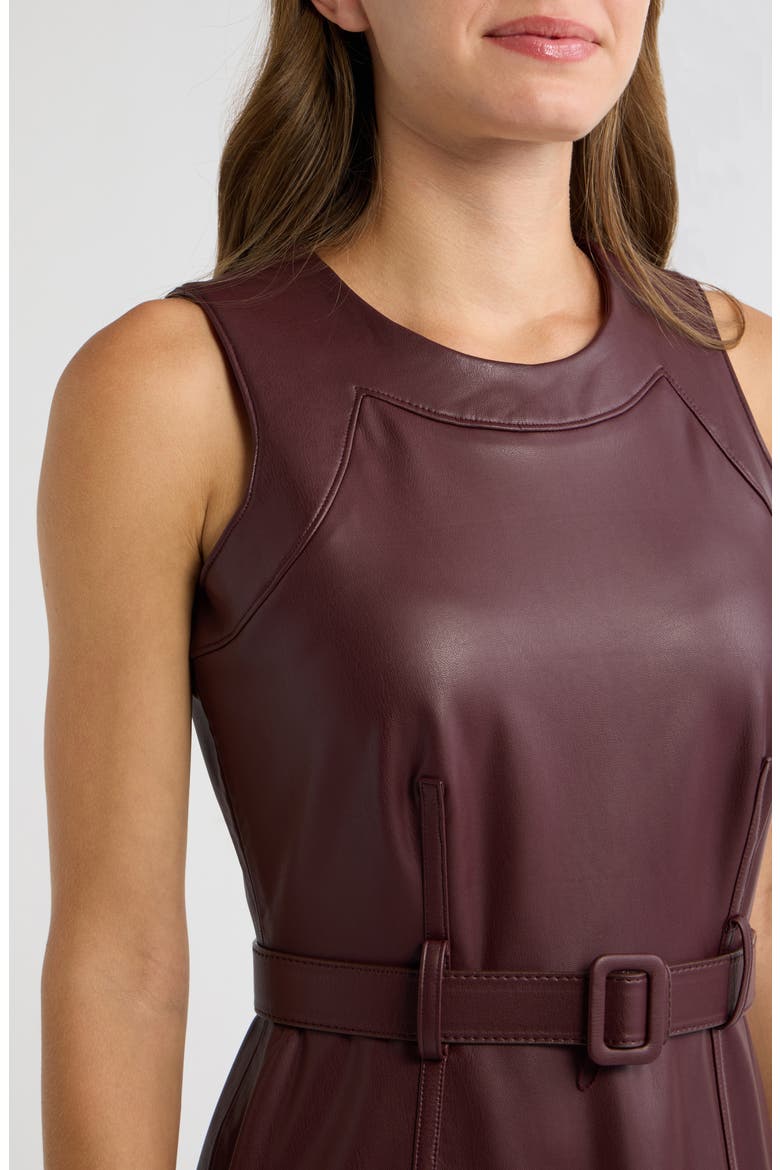Asymmetrical Hem Faux Leather A-Line Midi Dress, Alternate, color, BAROLO