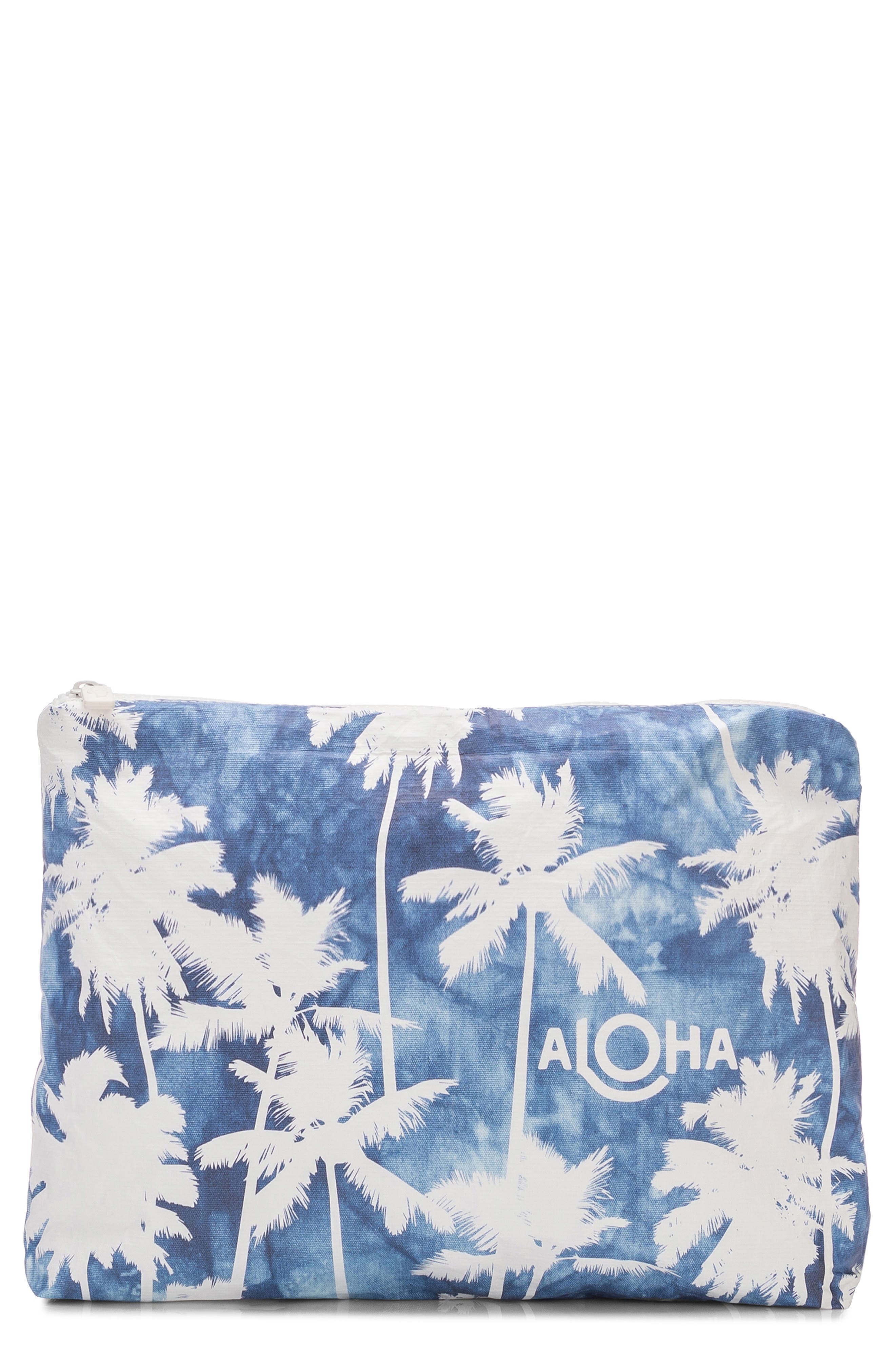 Aloha Collection Mid Coco Palms Water Resistant Zip Pouch, Main, color, Indigo