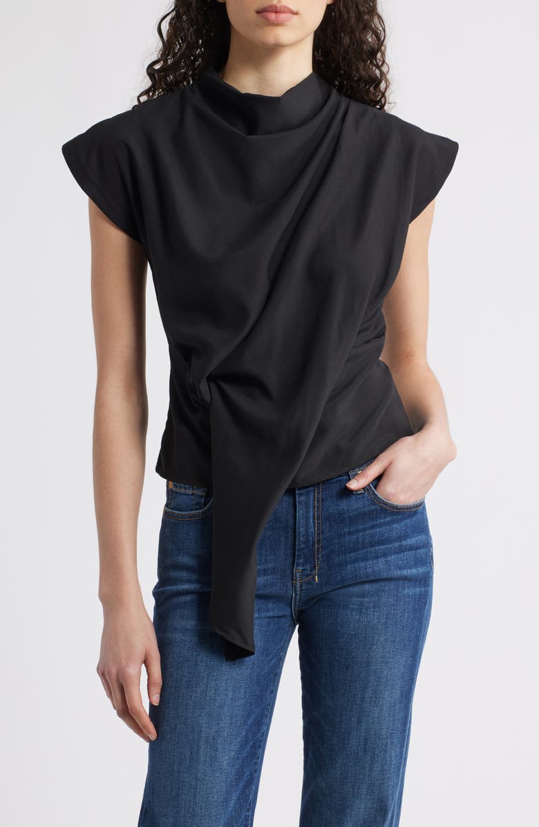NIKKI LUND Jade Asymmetric Drape Top, Main, color, Black