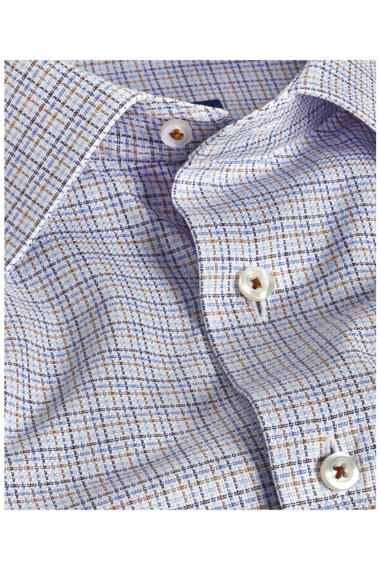 Trim Fit Microcheck Dress Shirt, Alternate, color, BLUE/ CHOCOLATE