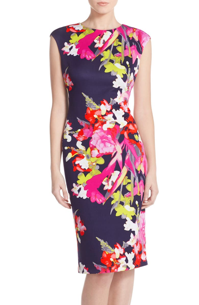 Vince Camuto Floral Scuba Sheath Dress, Main, color,