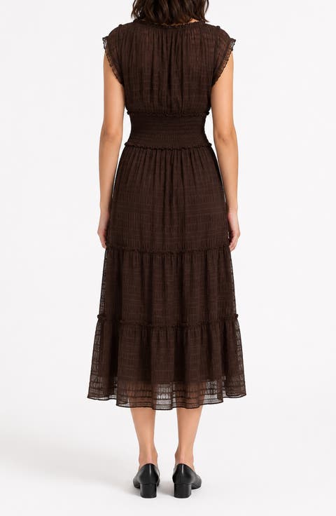 Crinkle Mesh Tiered Midi Dress