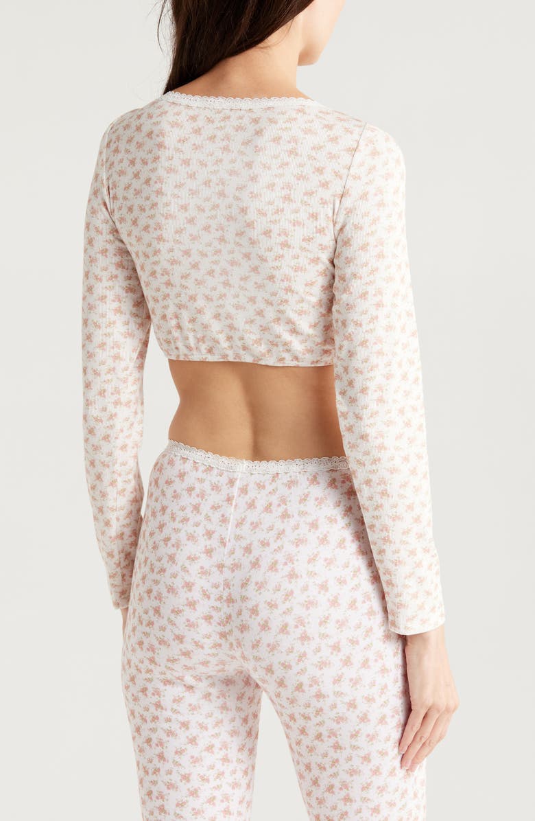KILO BRAVA Lace Trim Long Sleeve Stretch Modal Crop Top, Alternate, color, Ditsy Pink Floral