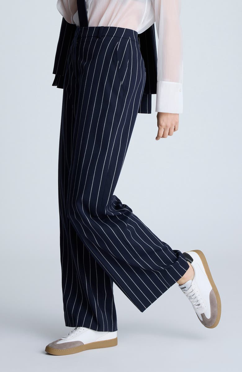Kenneth Cole High Waist Stripe Wide Leg Pants, Alternate, color, Dark Navy/ Pure White