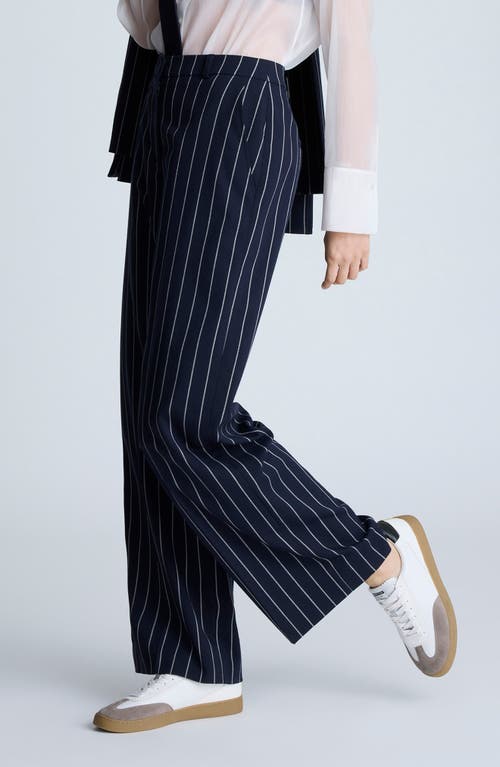 Kenneth Cole High Waist Stripe Wide Leg Pants In Blue