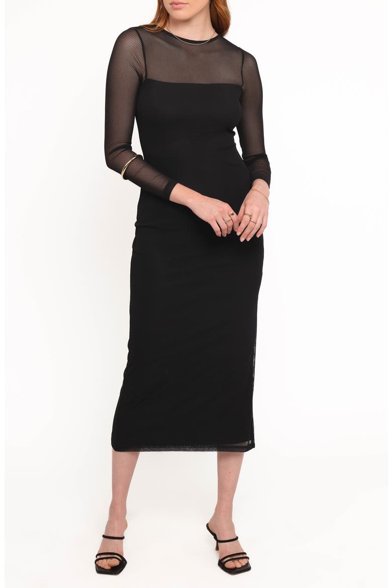 Famille Long Sleeve Midi Dress, Main, color, BLACK