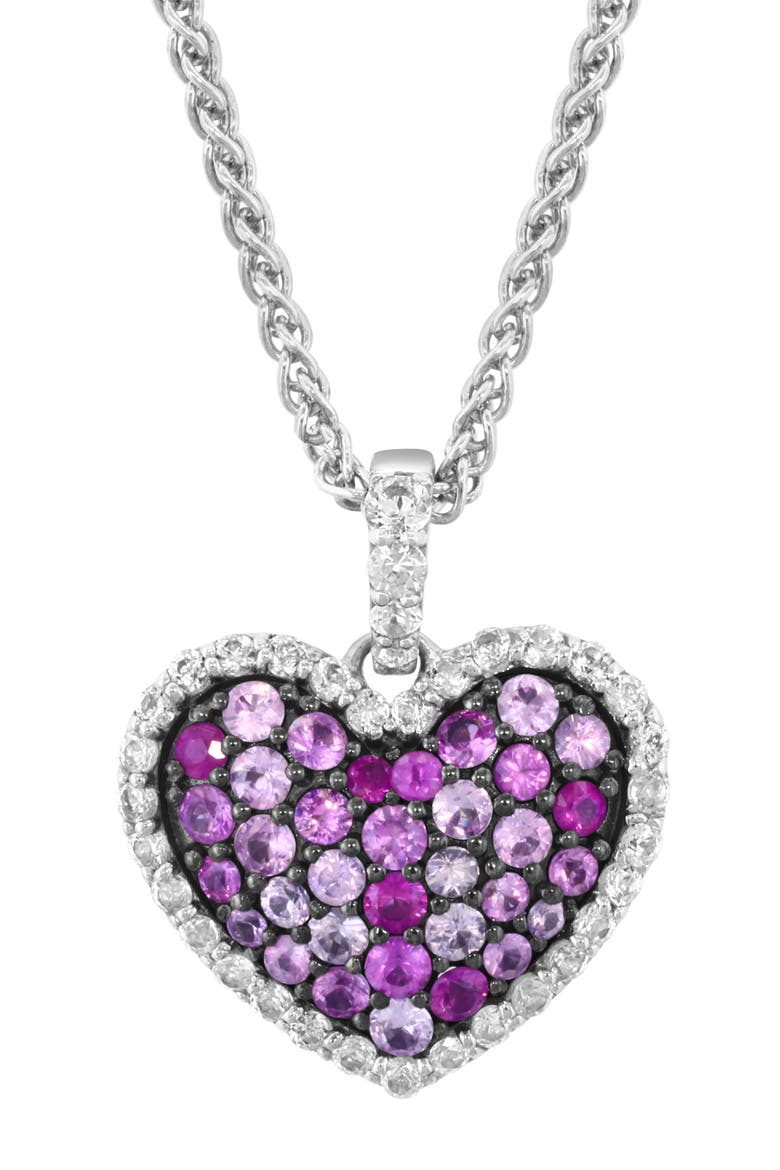 Sterling Silver Pink & White Sapphire Heart Pendant Necklace, Alternate, color, PINK/ SILVER