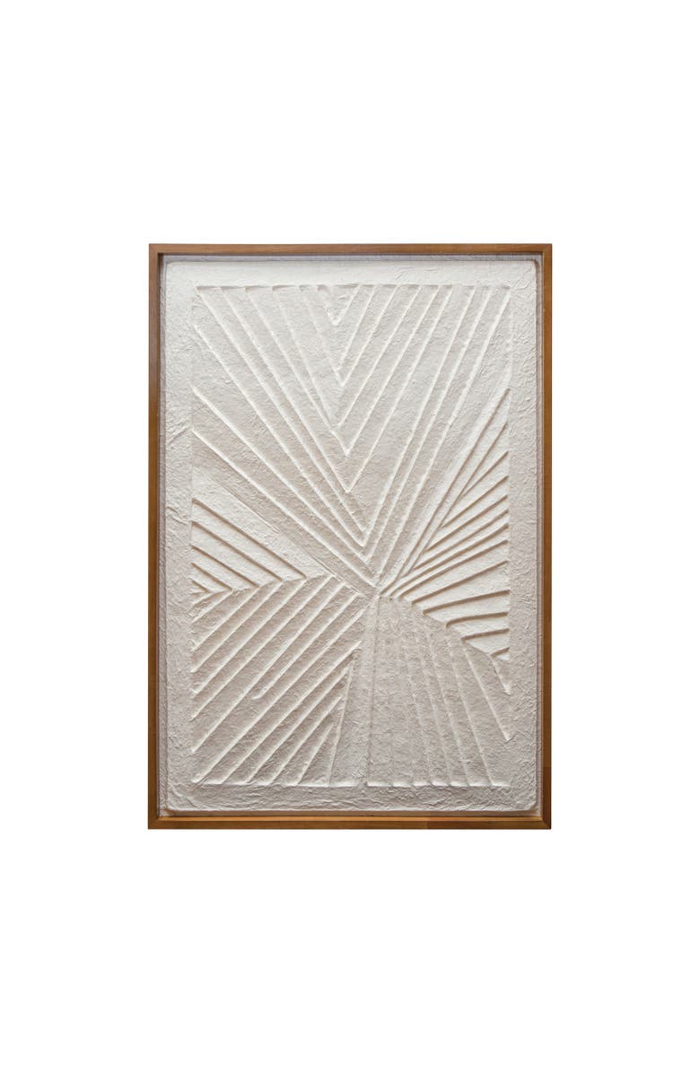 Storied Home Oak Wood Framed Embossed Handmade Paper Wall Decor, Natural and Cream, Main, color, 