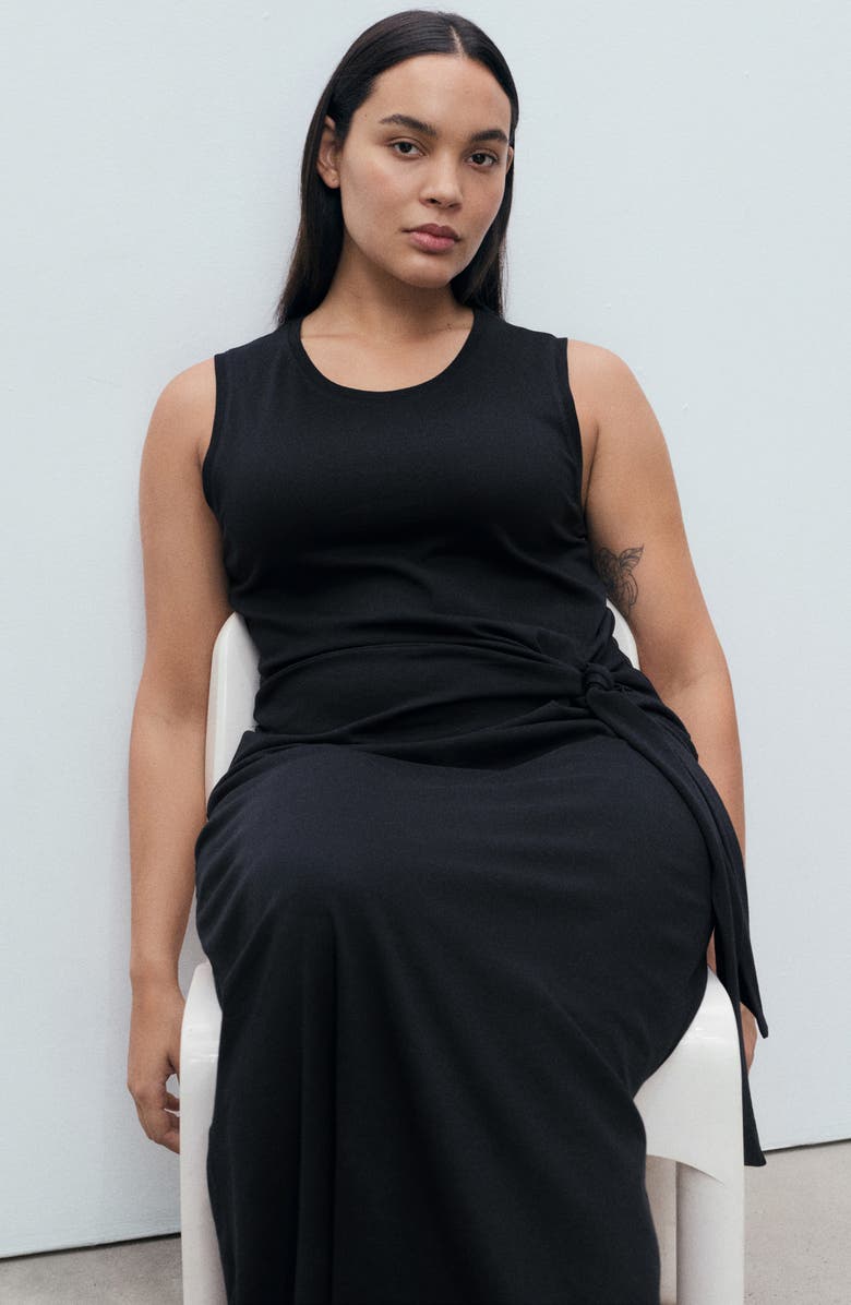 MANGO Knot Cotton Maxi Dress, Alternate, color, Black