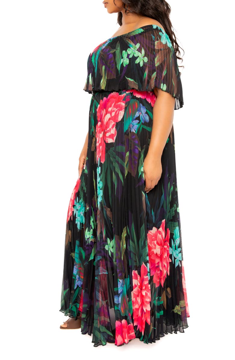 BUXOM COUTURE Floral Pleated Off the Shoulder Maxi Dress, Alternate, color, 