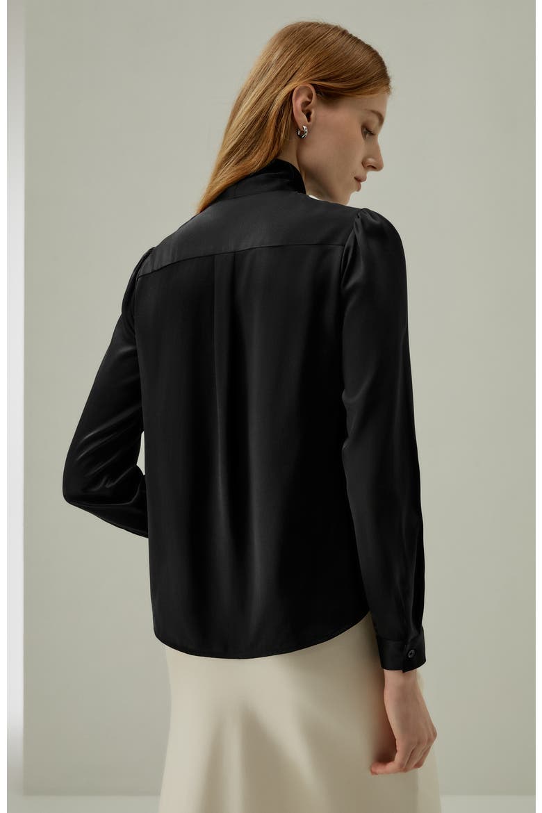Women's Bow-tie Neck Silk Blouse, Alternate, color, Black