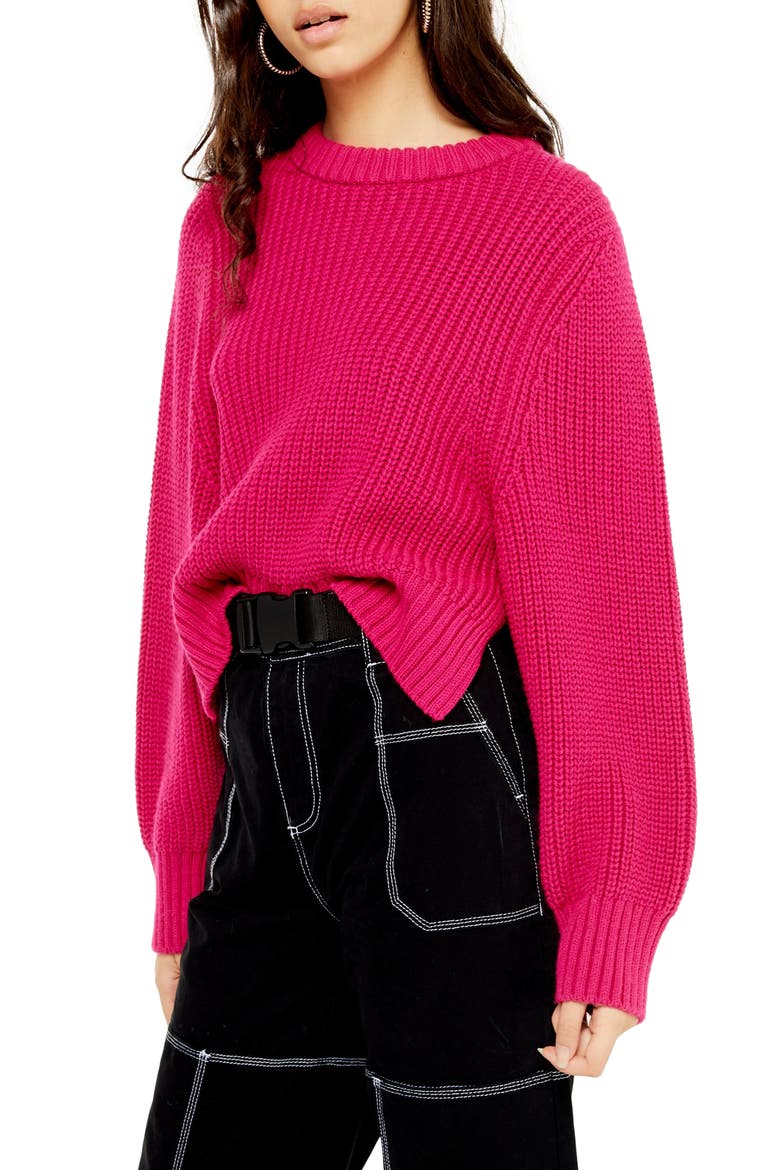 Rib Knit Sweater, Main, color, BRIGHT PINK