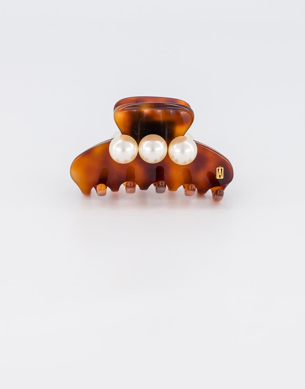 Alexandre De Paris Small Acetate And Pearl Hair Clip In Ecaille