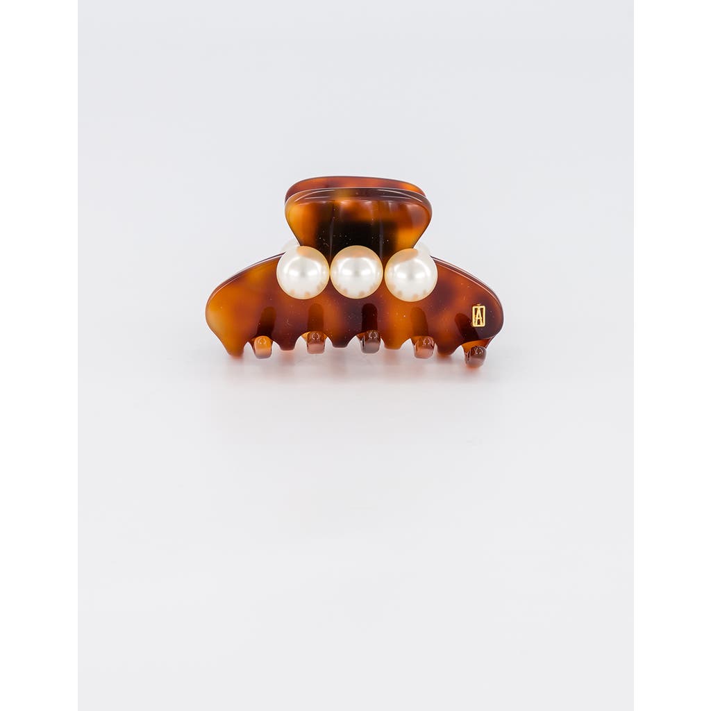 Alexandre De Paris Small Acetate And Pearl Hair Clip In Ecaille