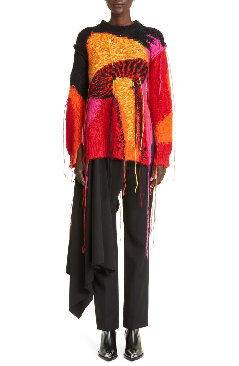McQueen Draped Panel Wool Barathea Pants, Alternate, color, 