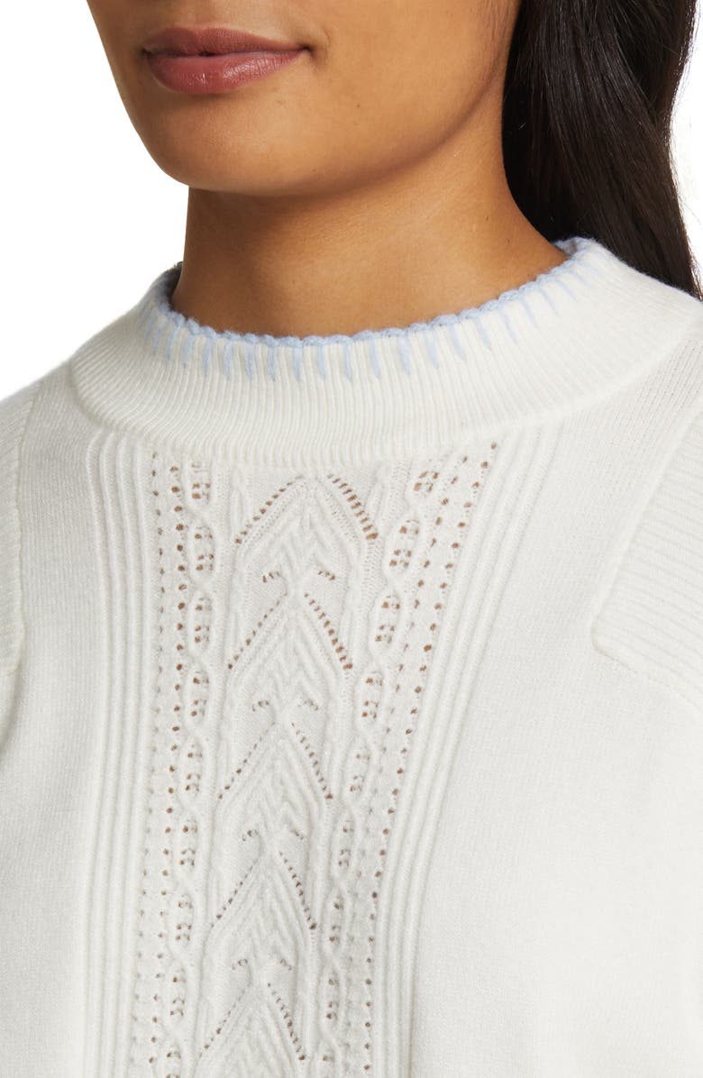 Wit & Wisdom Whipstitch Trim Cable Sweater, Alternate, color, Off White/ Powder Blue