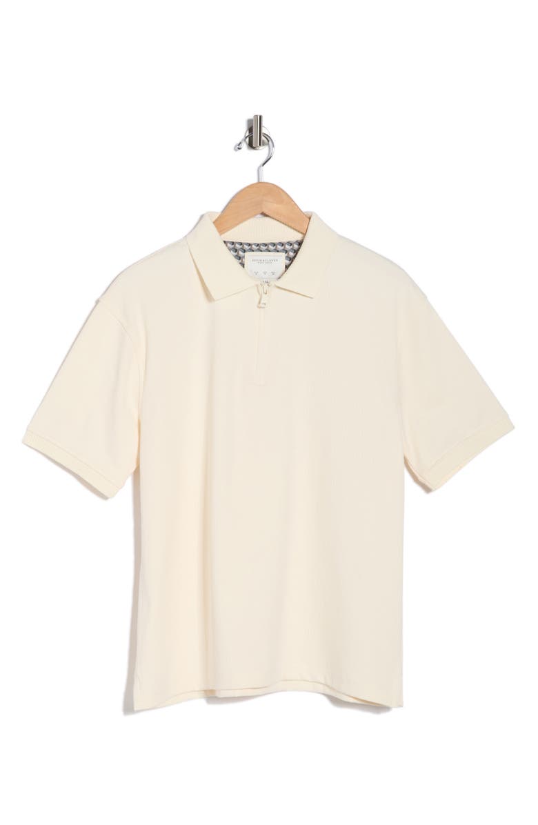 DENIM AND FLOWER Quarter Zip Cotton Blend Polo, Alternate, color, Off White