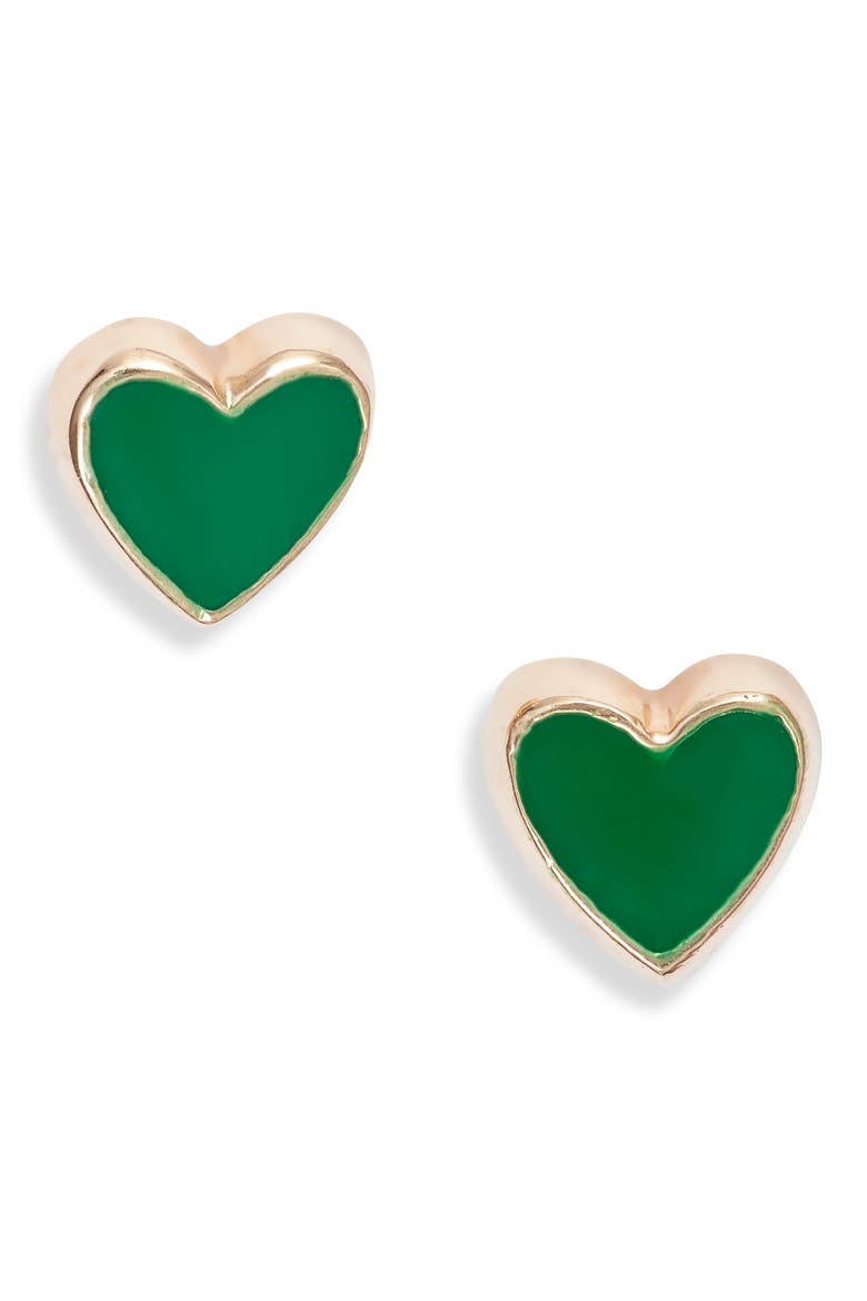 Enamel Heart Stud Earrings, Main, color, GREEN