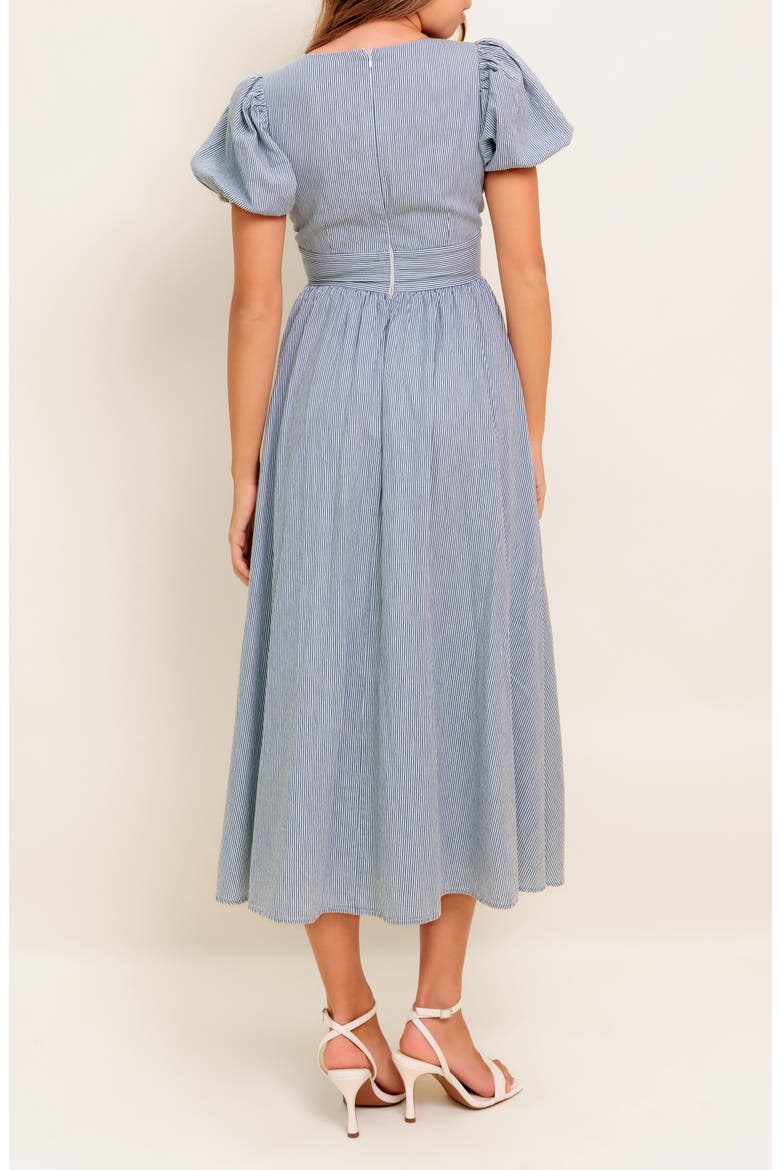 Split Neck Puff Sleeve Midi Dress, Alternate, color, IVORY BLUE