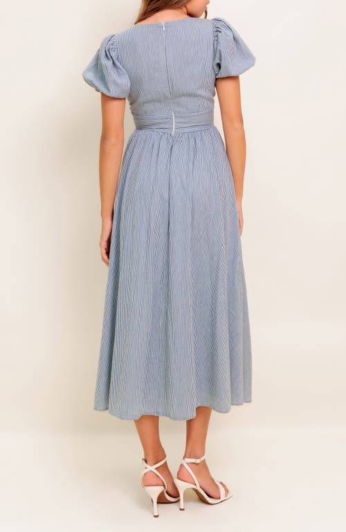 Flying Tomato Split Neck Puff Sleeve Midi Dress In Blue