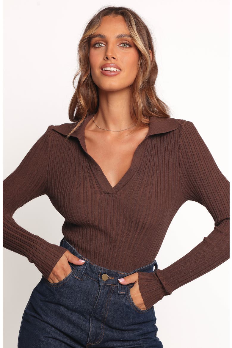 Emmerson Rib Collared Sweater, Alternate, color, CHOCOLATE