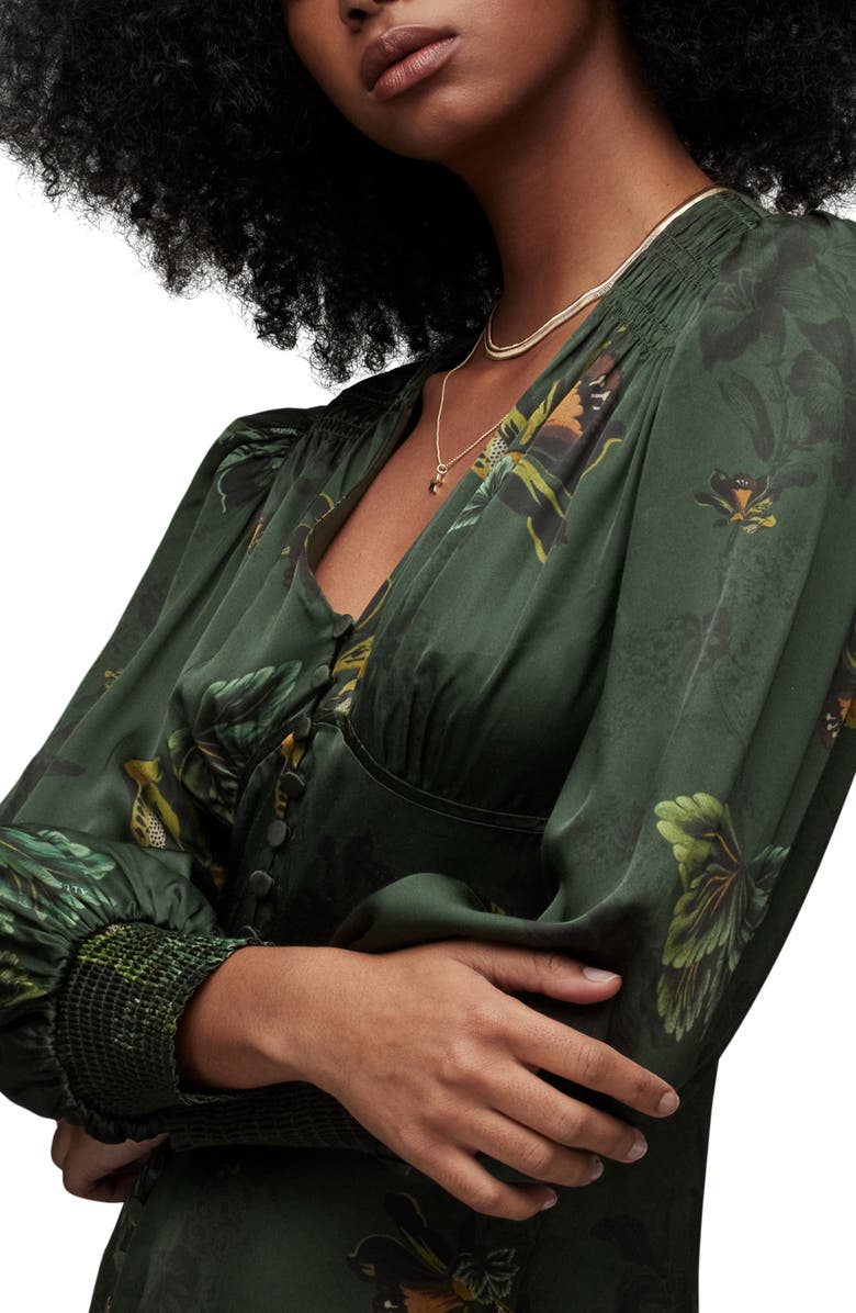 AllSaints Auden Lilly Floral Long Sleeve Satin Minidress, Alternate, color, 