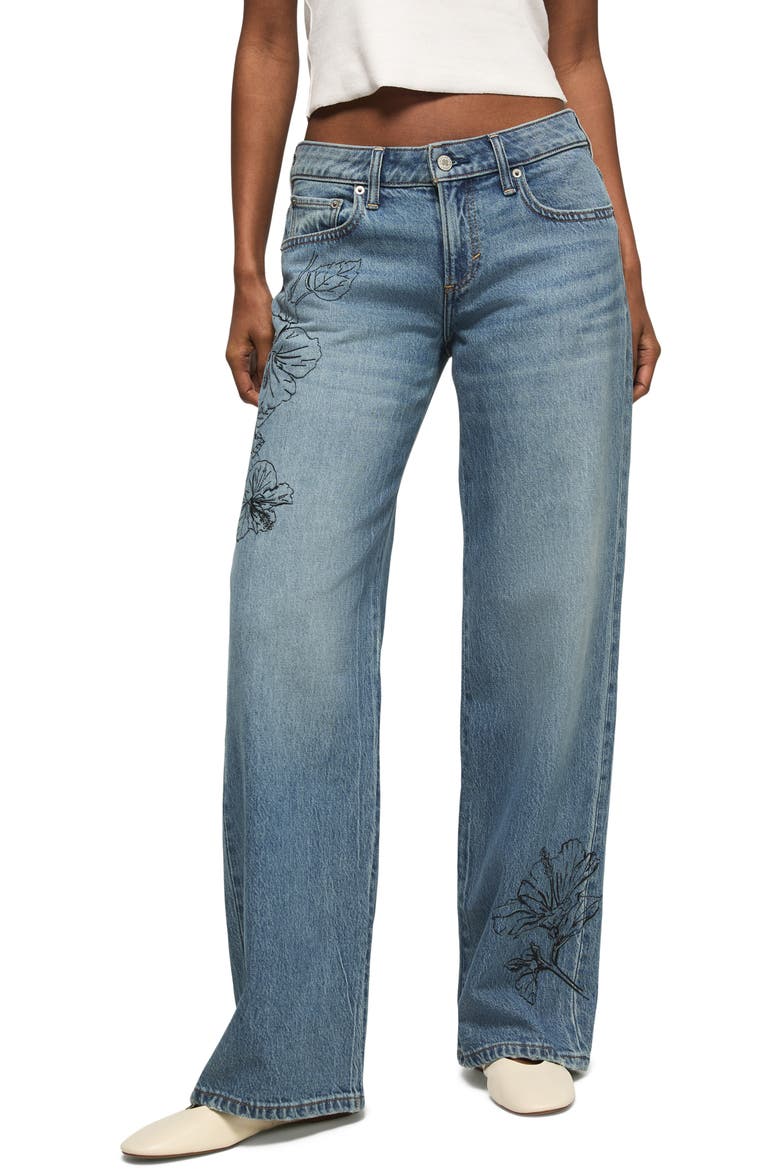 Floral Embroidered Baggy Wide Leg Jeans, Main, color, ISLAND TIME WASH