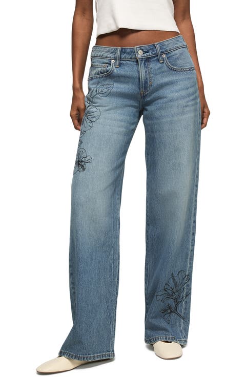 Floral Embroidered Baggy Wide Leg Jeans (Island Time)