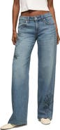 Lucky Brand Floral Embroidered Baggy Wide Leg Jeans