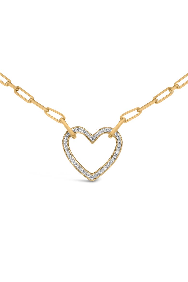 Gold Vermeil 1/10 Cttw Diamond Paperclip Chain Heart Pendant Necklace, Alternate, color, Silver