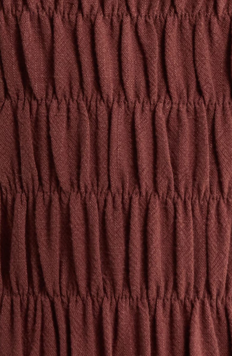 All in Favor Shirred Tie Shoulder Lace Trim Minidress, Alternate, color, Brown