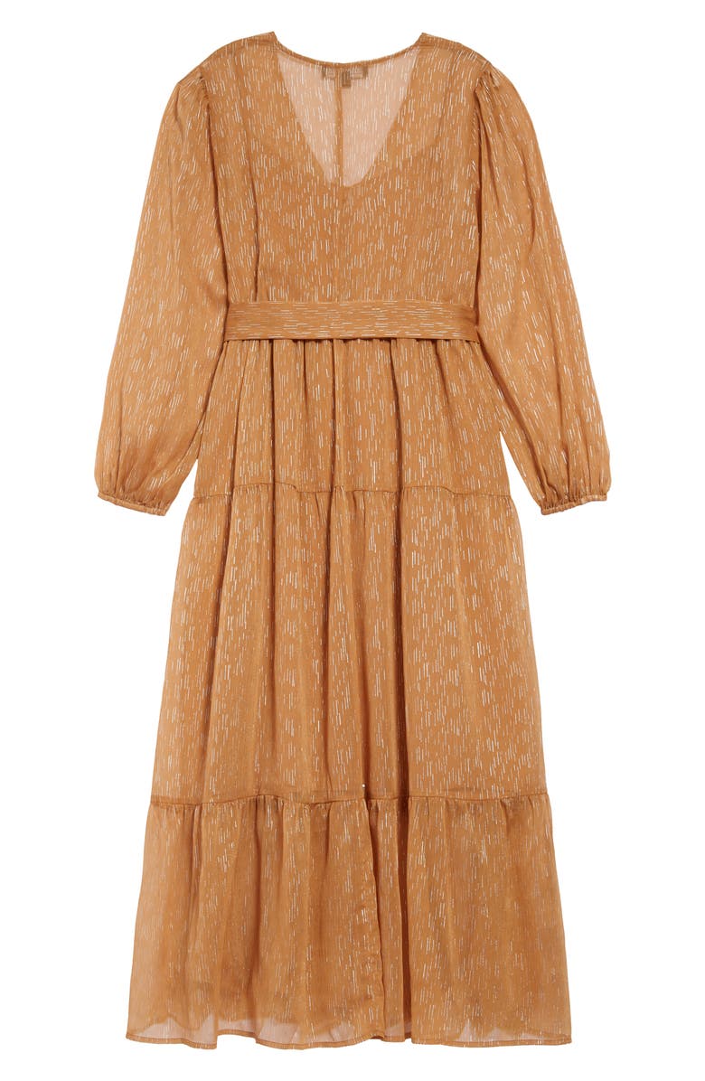 ELOQUII Metallic Tiered Long Sleeve Maxi Dress, Alternate, color,