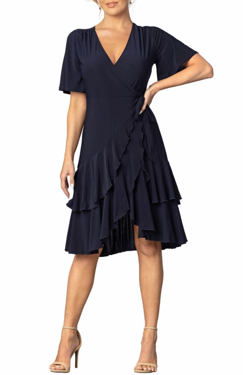 Kiyonna Miranda Midi Wrap Dress, Main, color, Nouveau Navy
