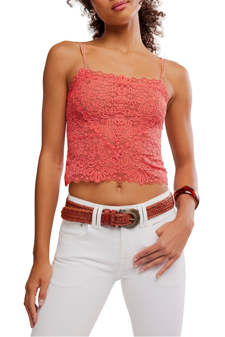 Love and Lace Semi Sheer Crop Camisole, Main, color, AGED CORAL