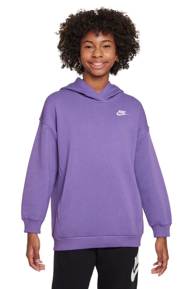 Kids' Sportswear Fleece Hoodie, Main, color, BLACK RASPBERRY/ WHITE
