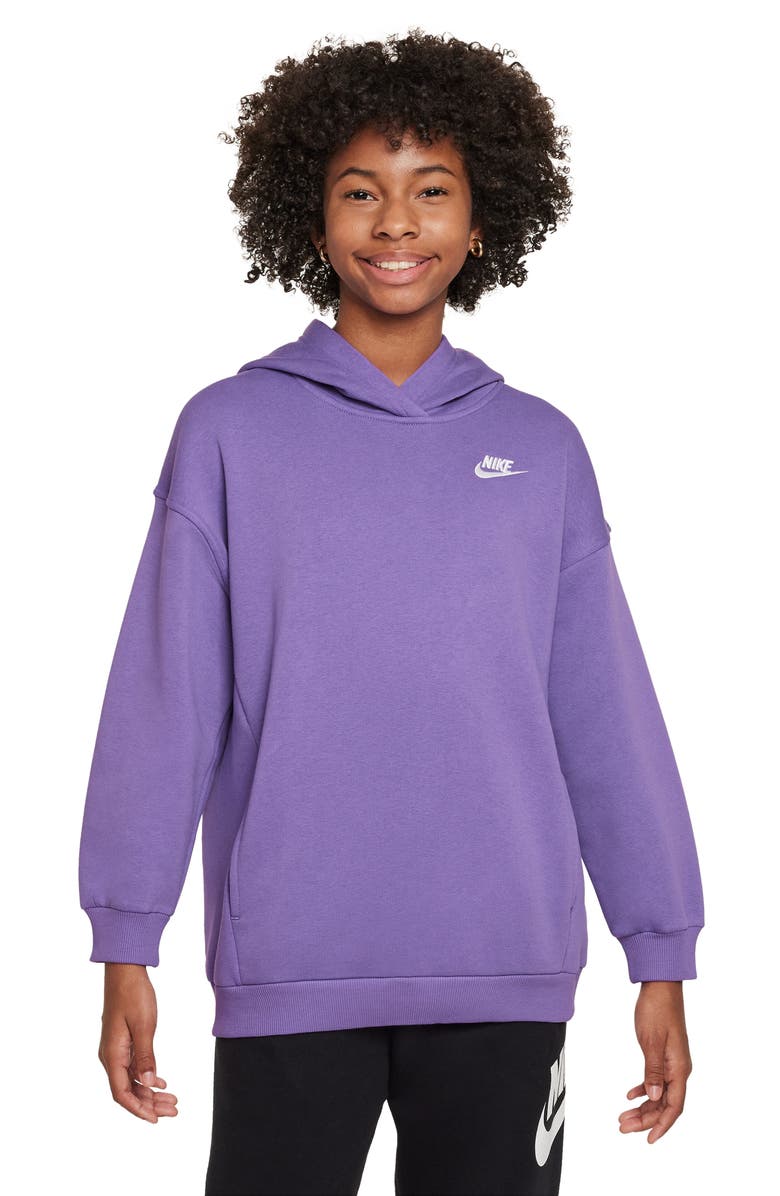 Nike Kids' Sportswear Fleece Hoodie, Main, color, Black Raspberry/ White