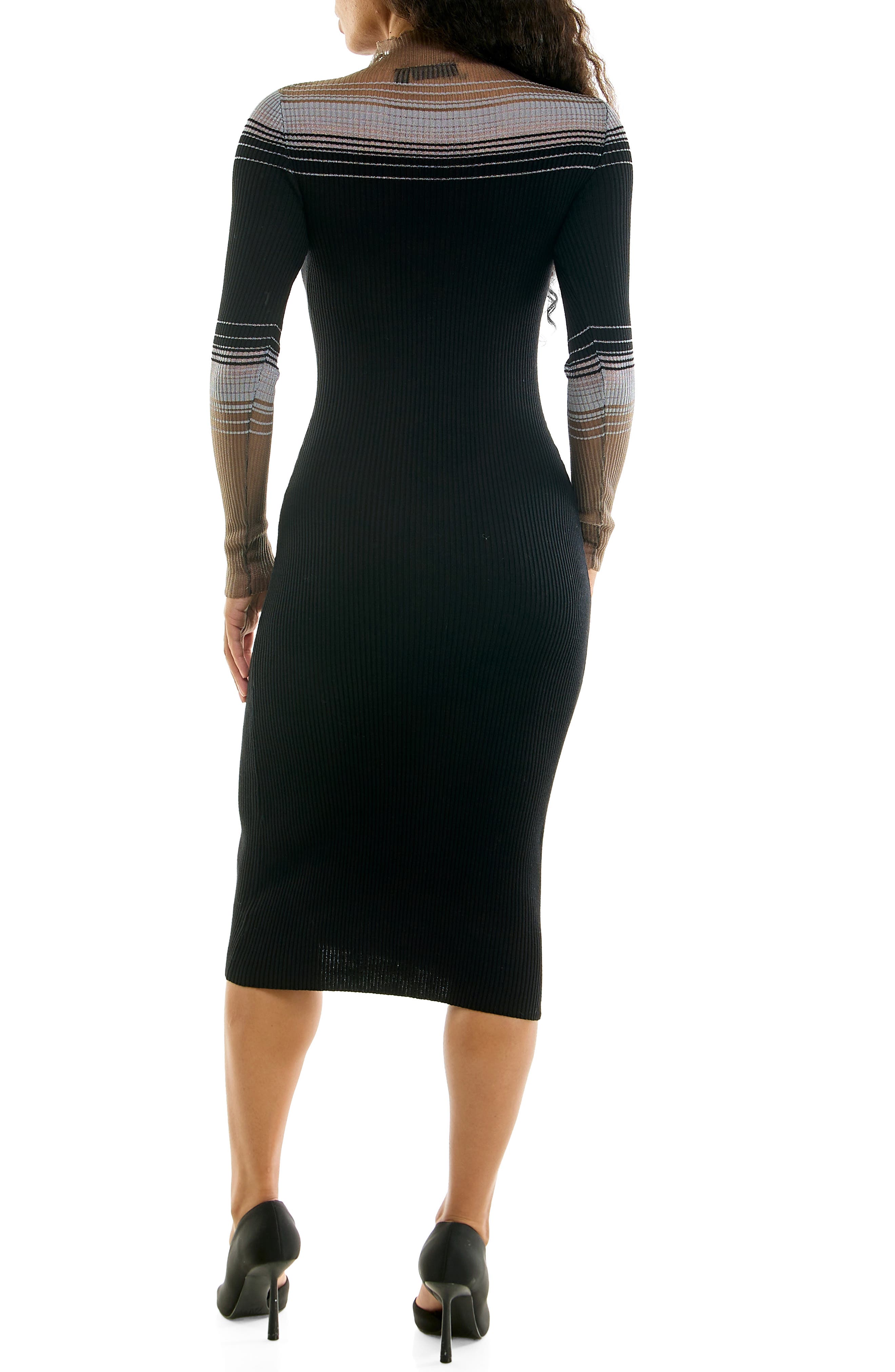 Mock Neck Ribbed Long Sleeve Midi Dress